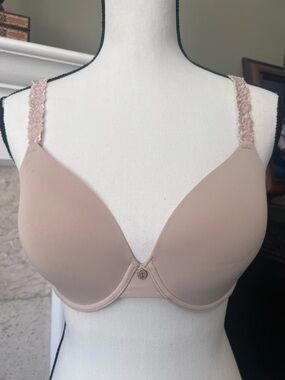 Natori Blush-Tone Smooth T-Shirt Bra with Lace Straps